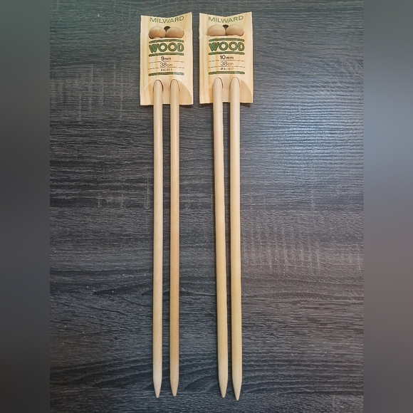 MILWARD Wooden Knitting Needles Single Point 2 Sets 9mm 10mm England NEW - Picture 2 of 7